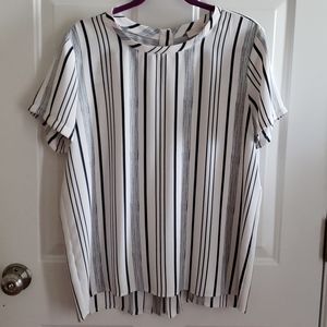 LOFT Black Stripe Ivory Pleated Back Blouse Size L